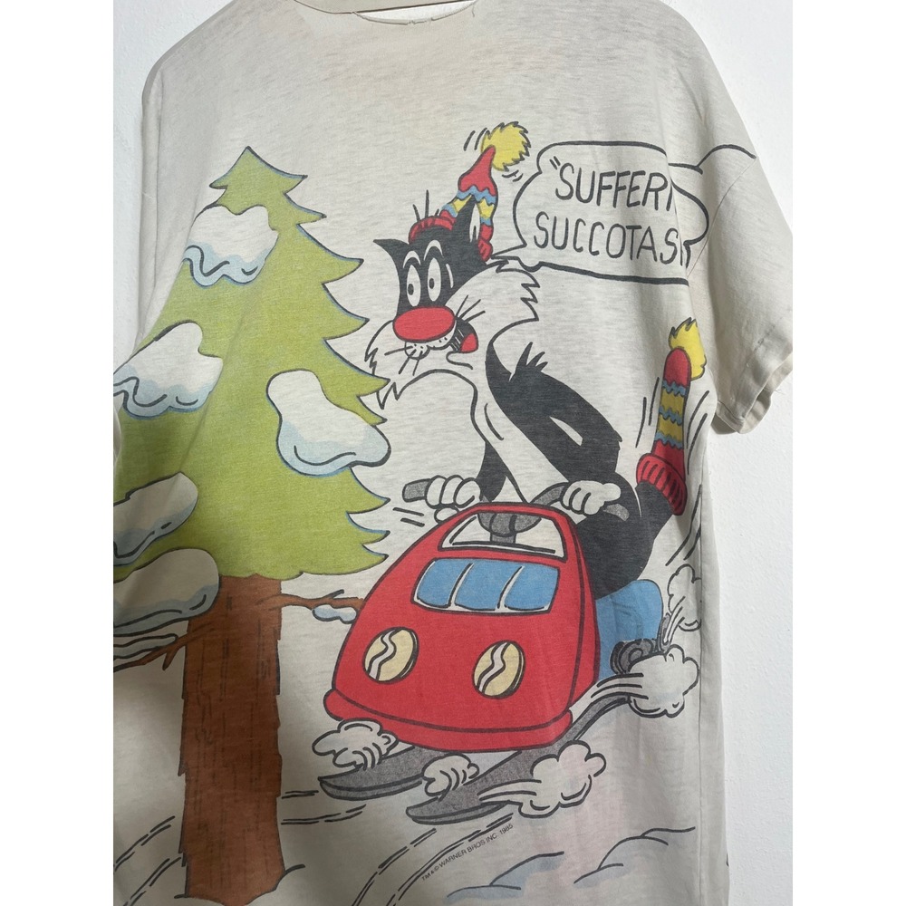 VINTAGE 1985 Warner Bros Single Stitch Tweety Bird Sylvester Long Sleep Tee - Picture 5 of 16